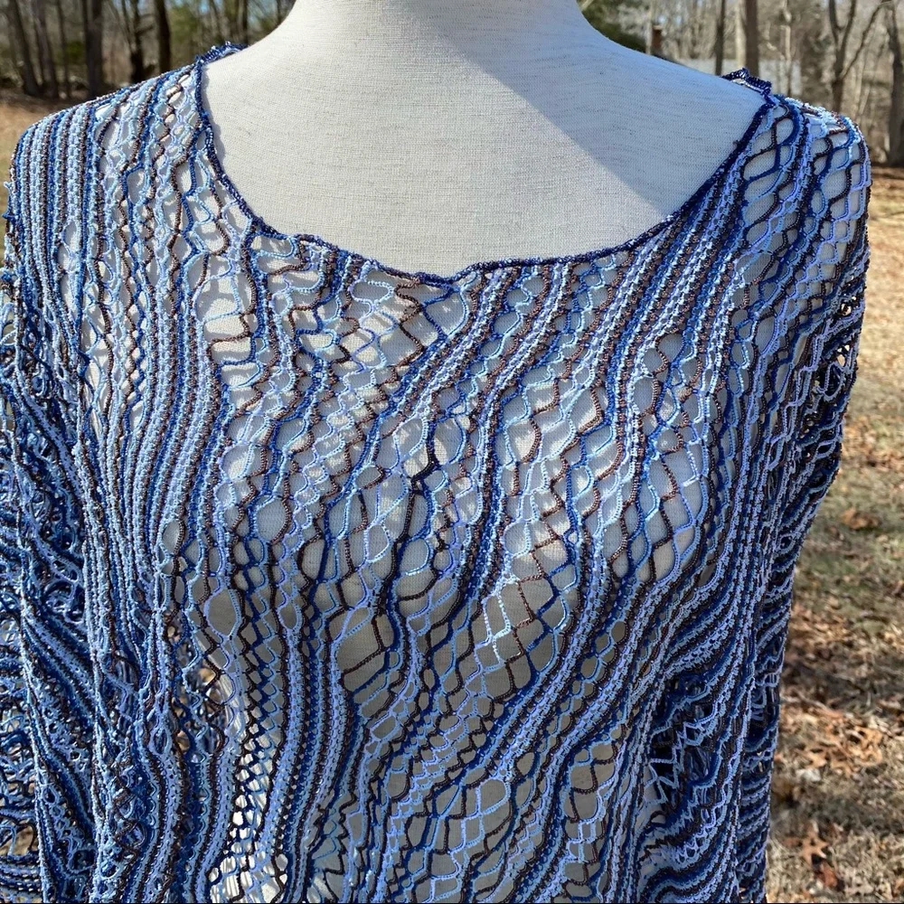 LUCKY BRAND SWIM COVERUP BLUE BROWN NET BOHEMIAN SHEER OS ONE SIZE